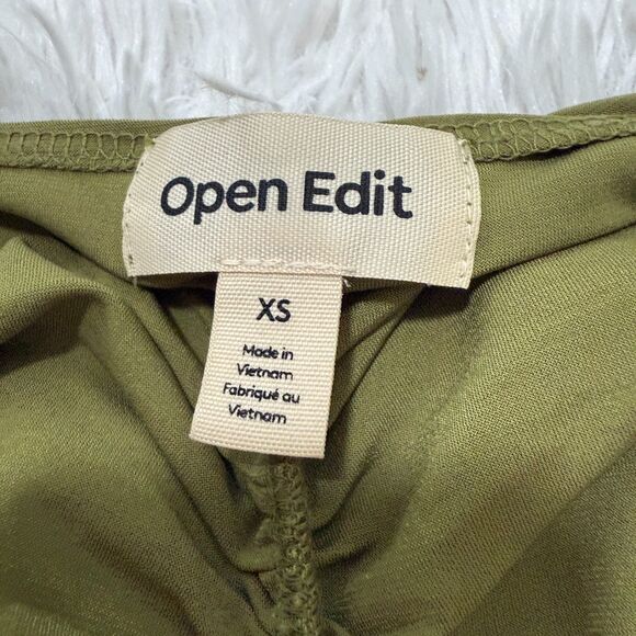 Women Open Edit Ruched Sleeveless V-neck Top In Olive Sphagnum Size Extra Small - Picture 8 of 8